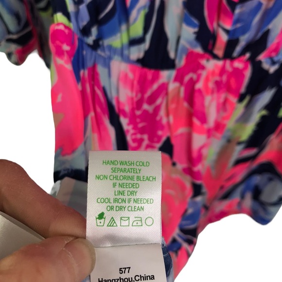 Lilly Pulitzer‎ Women's Arielle Beaded Romper High Tide Navy Tropicolada Pink XS - Picture 9 of 9